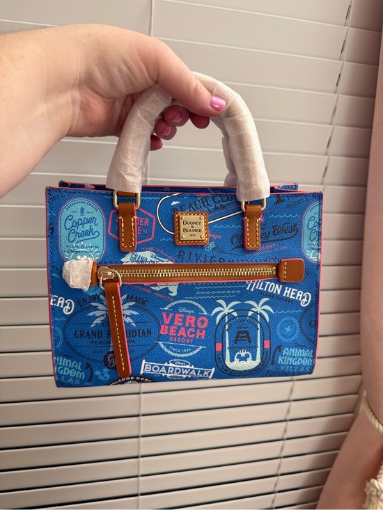 Dooney & Bourke Handbags - Dooney & Bourke Blue Resort Print Satchel with Tan Trim